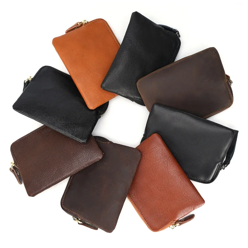 

Tiding Custom Multiple Colors Mini Small Real Cow Genuine Leather Zip Pouch Bag Coin Purse Wallet for Women Ladies Men