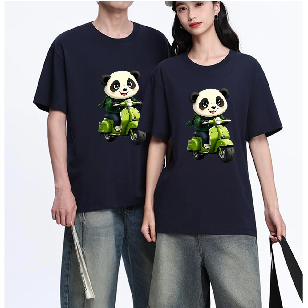 Cute Panda Riding Green Scooter Printed T Shirt Breathable Fabric S-XXL Personalized Custom Casual Short Sleeve Tee Unisex Fit A