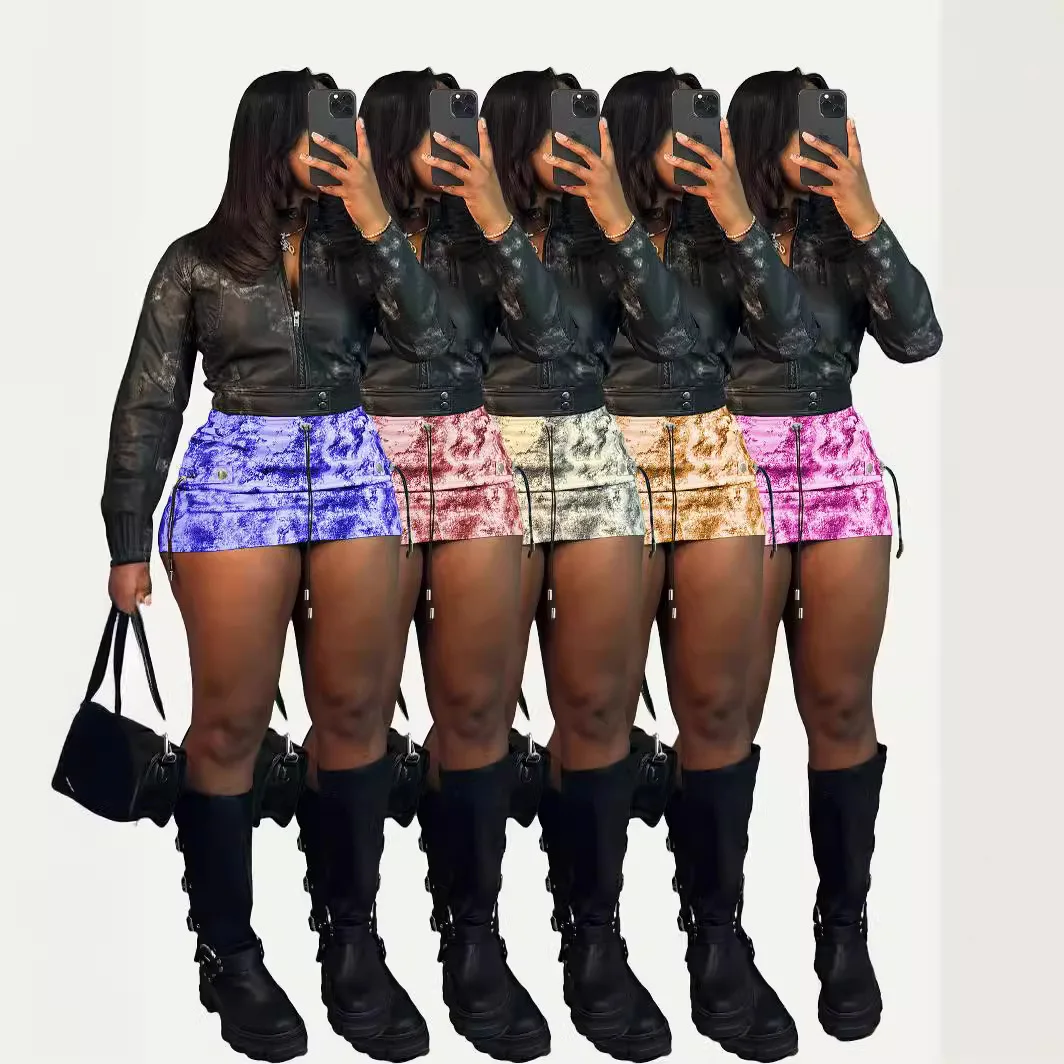 

Casual Printed Elastic Spring Bule ket Work Skirt Women's Faion Polyester Fiber Princ Sle Wrap around Skirt