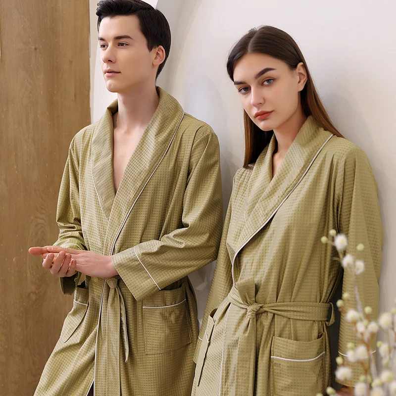 

Men's Pajamas Waffle Bathrobe Long Sleeve Sleepwear Bathrobe Nightgown Cardigan Robe Dressing Gown Women Home Clothes Pajama