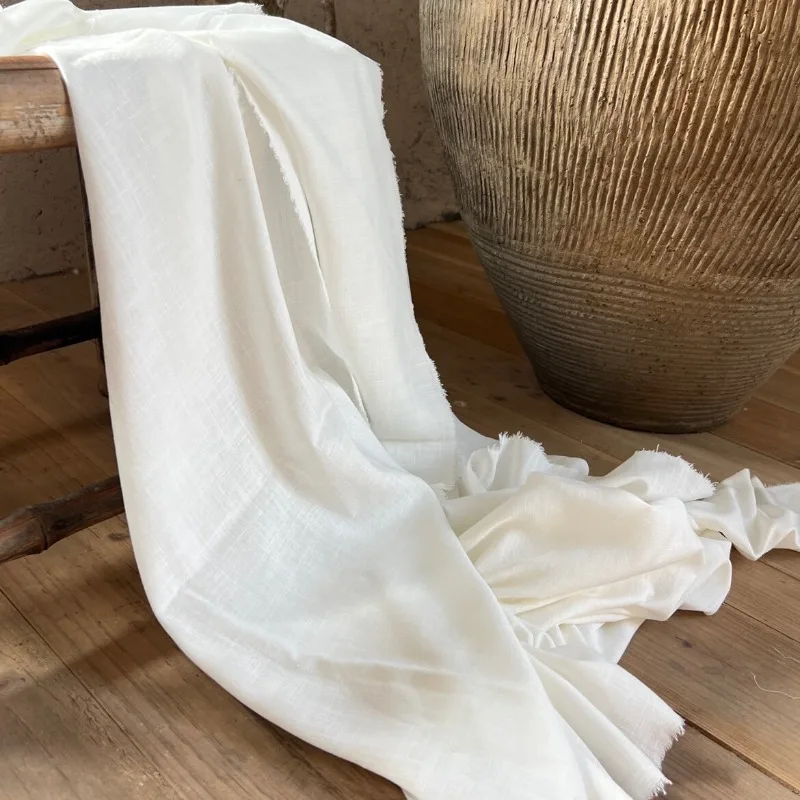 

2Meters Original White Slub Pattern 45% Linen Blended Garment Department Summer Cool Drape Soft Drape Anti-Wrinkle Linen