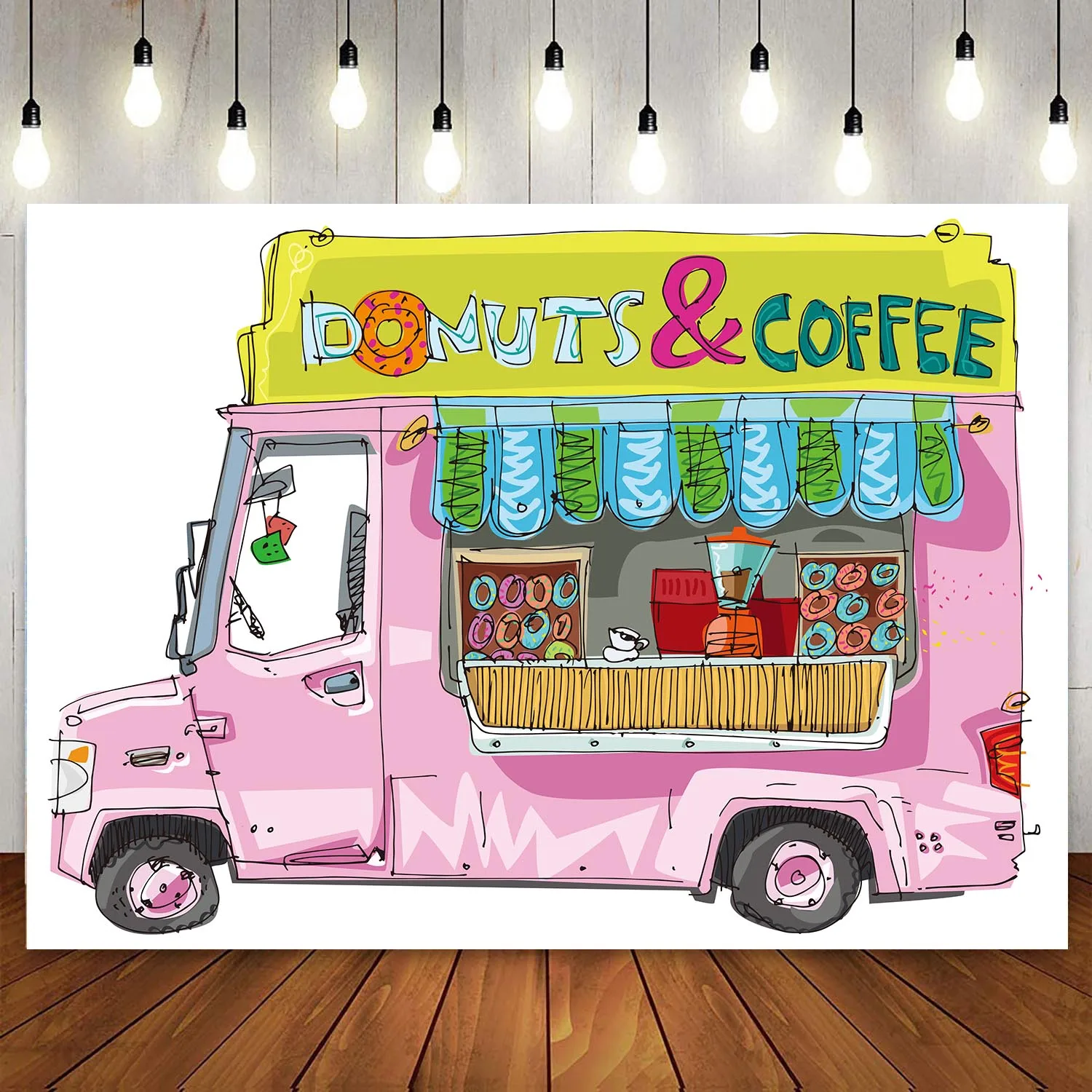 

Ice Cream Cart Bus Shop Backdrop Summer Beach for Baby Kids Boy Girl 1st First Birthday Party Wall Banner Photography Background