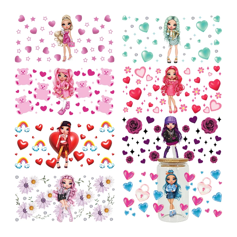 3D UV DTF Transfers Stickers 16oz Cup Wraps Cartoon Girl Printed For DIY Glass Ceramic Metal Leather Etc. D13114