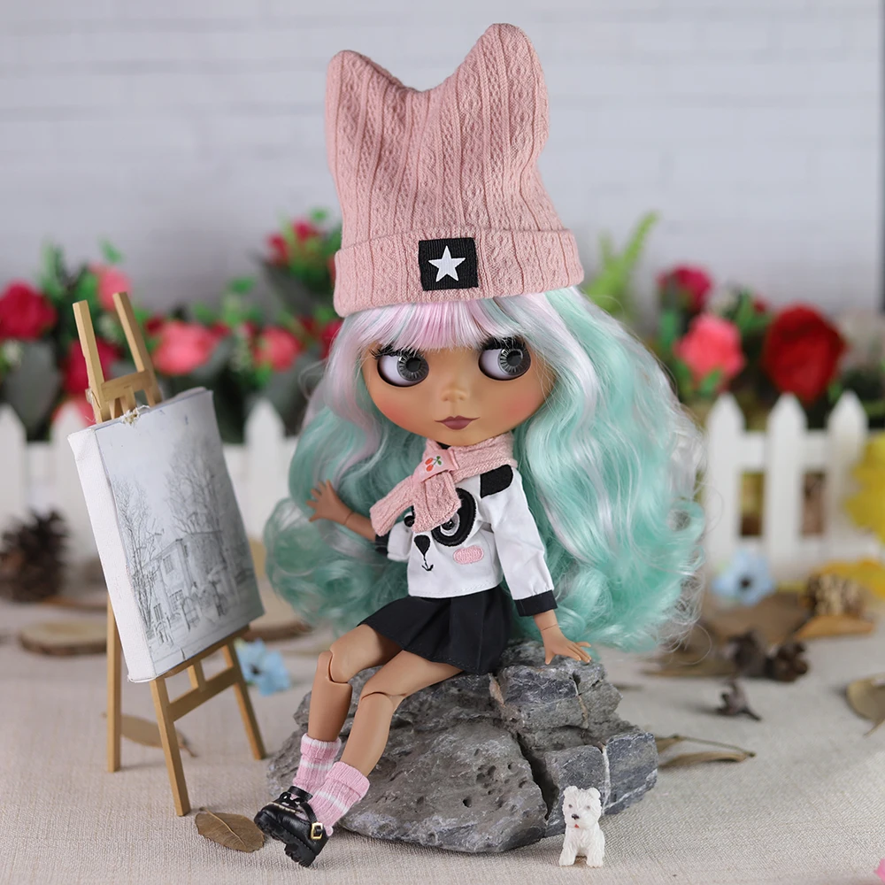 

ICY DBS Blyth Doll 19 суставов 1/6 тела 30 см BJD Tan Skin Matte Face Mint Pink Candy Color Длинные вьющиеся волосы DIY Костюм Кукла в подарок