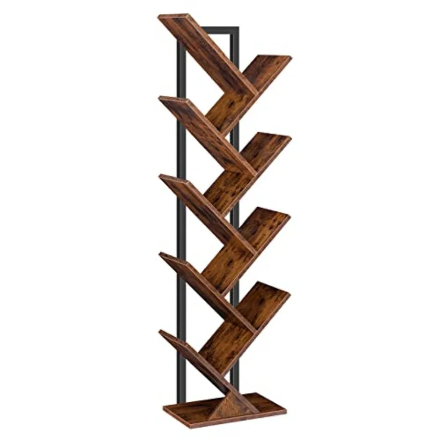 

Tree Bookshelf 9-Tier Bookcase Wooden Shelves Floor Standing Storage Rack for Display of CDs Books in Living Room Home Office W