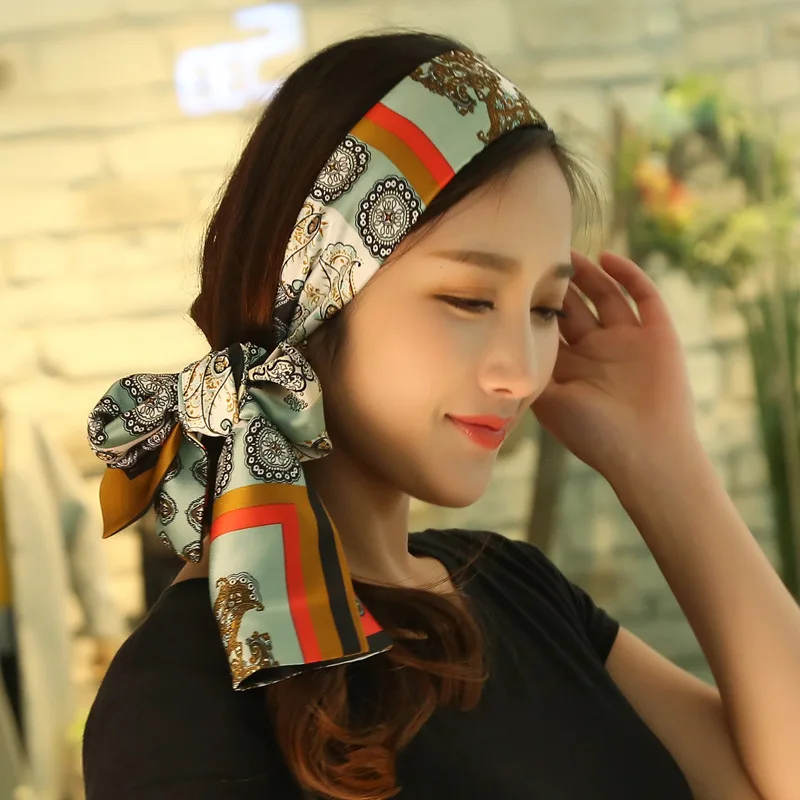 Luxury Design Print Silk Ribbon Scarf Women Soft Satin Hair Bag Scarf Foulard Skinny Scarves Female Neckerchief Headband