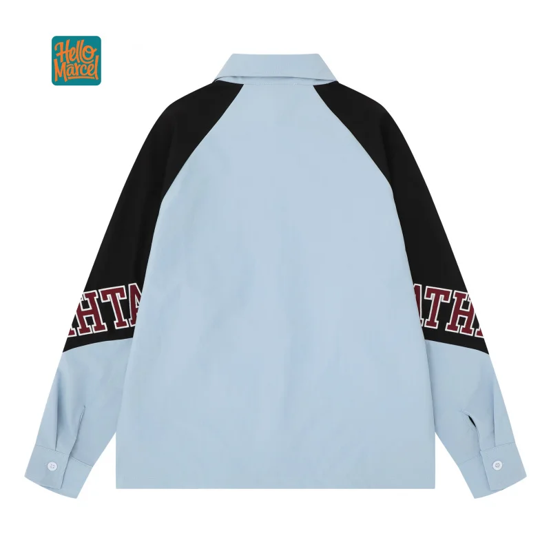 HELLOMARCEL EU US Size Luxury Quality Casual Shirt Street Wear Spring Autumn Oversize Color Block Raglan Long Sleeve Shirt