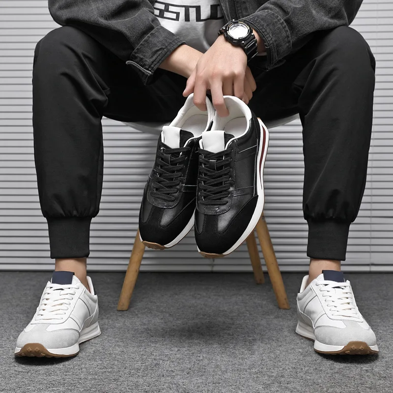 

New Men Cow Leather Casual Shoes Street Cool Leisure Sport Shoes Fashion Lace-up Sneaker