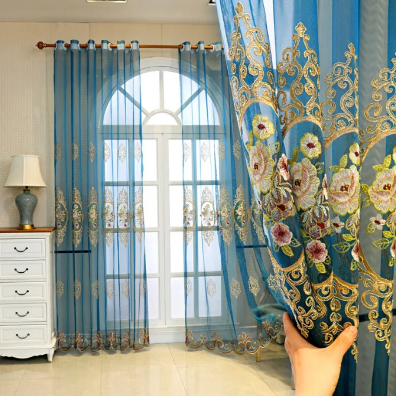 Classic Embroidered Gauze Curtains New Chinese Style Simple Embroidered Curtains Living Room Bedroom Balcony Curtains