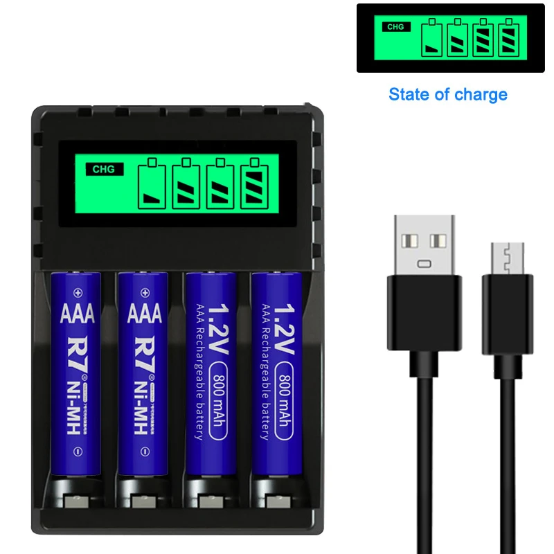 

4 Slot LED Smart Display Battery Charger for 1-4 AA/AAA Ni-Cd/Ni-MH Rechargeable Batteries Size 5/7 Universal Battery Charger