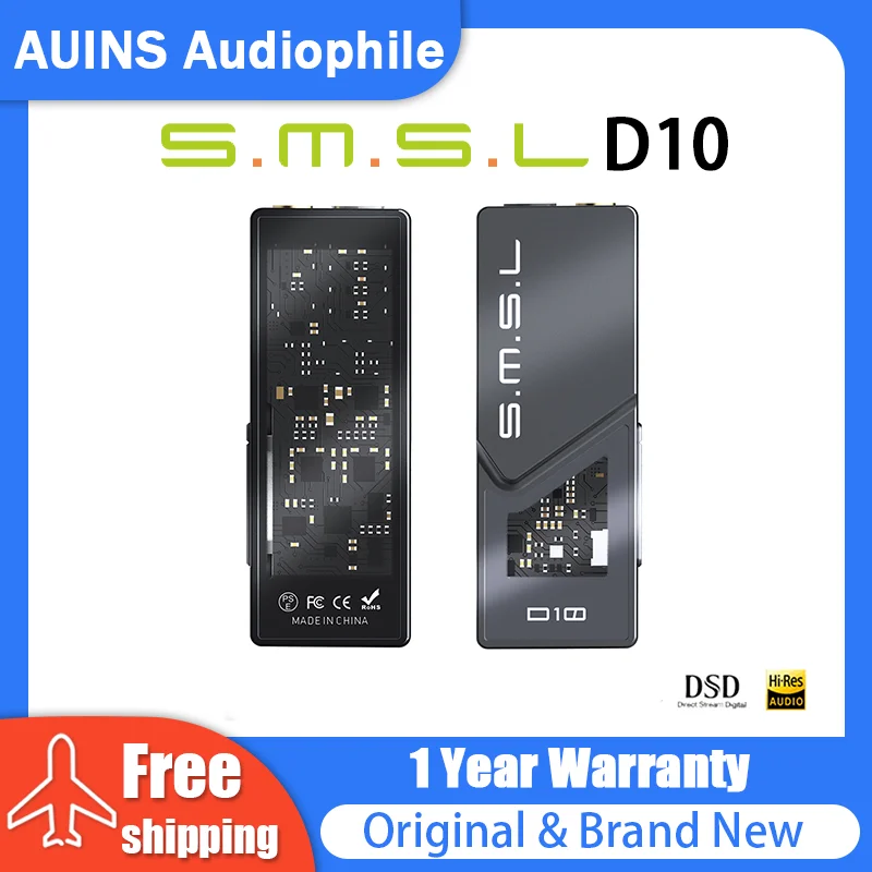 SMSL D10 Hifi Audio Mini Headphone Amplifier CS43131*2 DAC Chip 3.5mm 4.4mm Dual Headphone Jack DSD256 500mW/16Ω 32bit/384khz