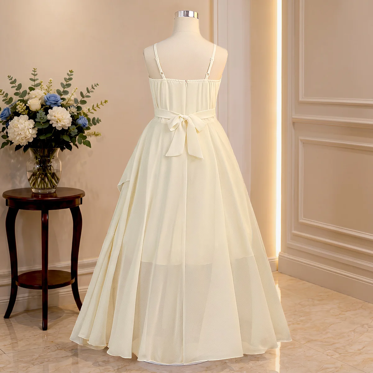 Elegant Bridesmaids Party Girls Dresses Formal Bow Wedding Princess Prom Dress for Girl Gala Birthday Graduation Evening Costume