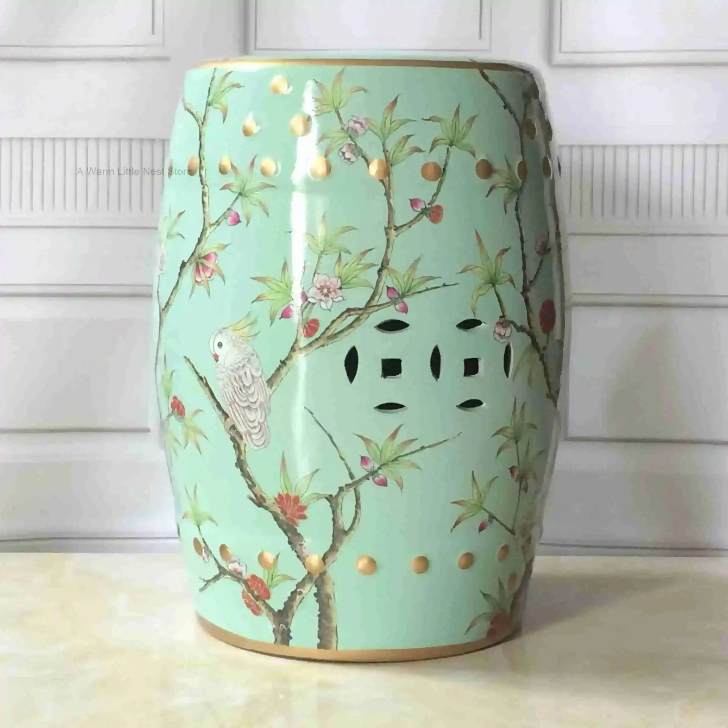 

Shoe Changing Stool Flower Bird Ceramic Drum Stool Dressing Antique Drum Sitting Stool Living Room Furniture Luxury Dresser