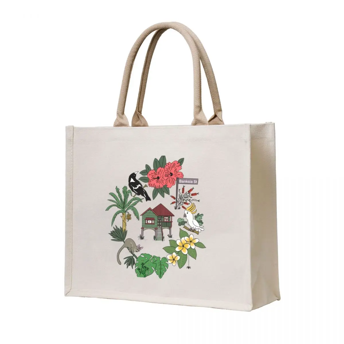 

Australian House, Animals and Flowers Tote Bag cute tote bag Handbags hand bag eco folding