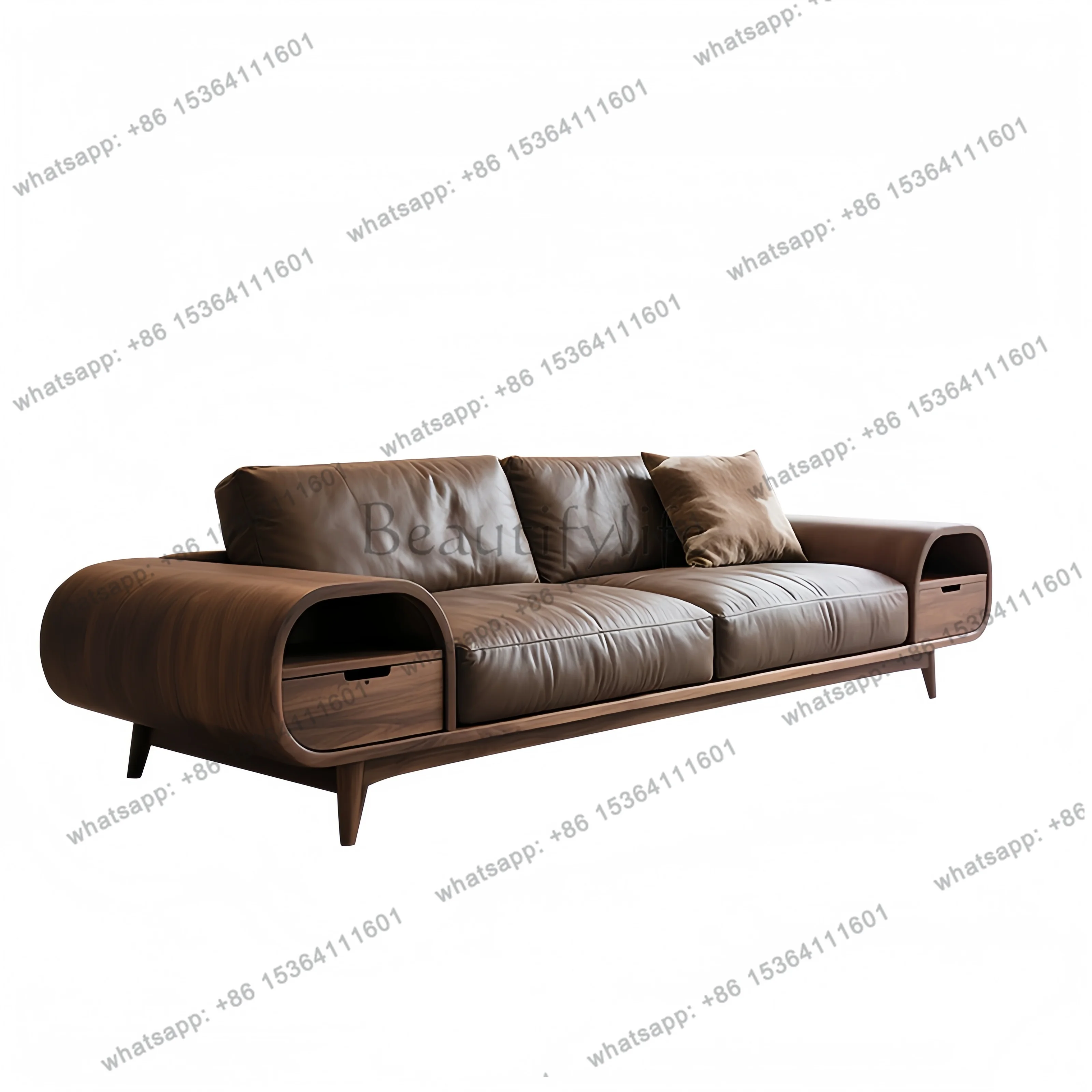 New Chinese black walnut solid wood sofa modern simple light luxury high-end straight-row sofa