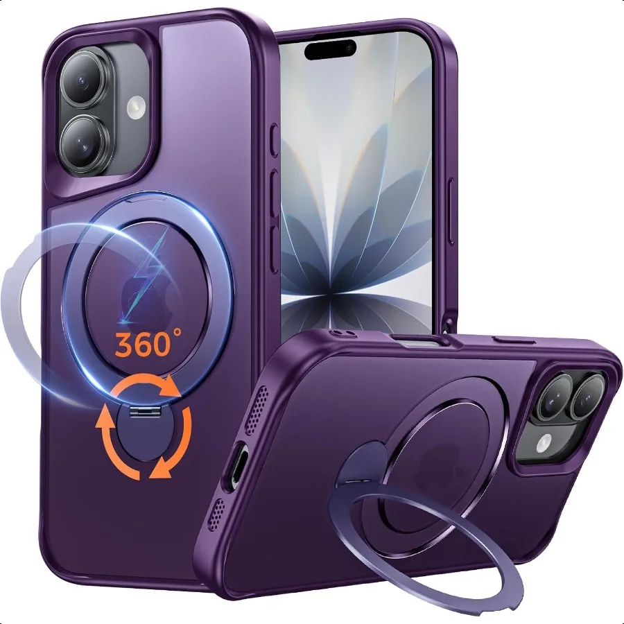 

Совместим с чехлом для iPhone 17, с магнитной подставкой на 360 градусов [Совместим с MagSafe] [Военная защита от падения] Противоударный полупрозрачный