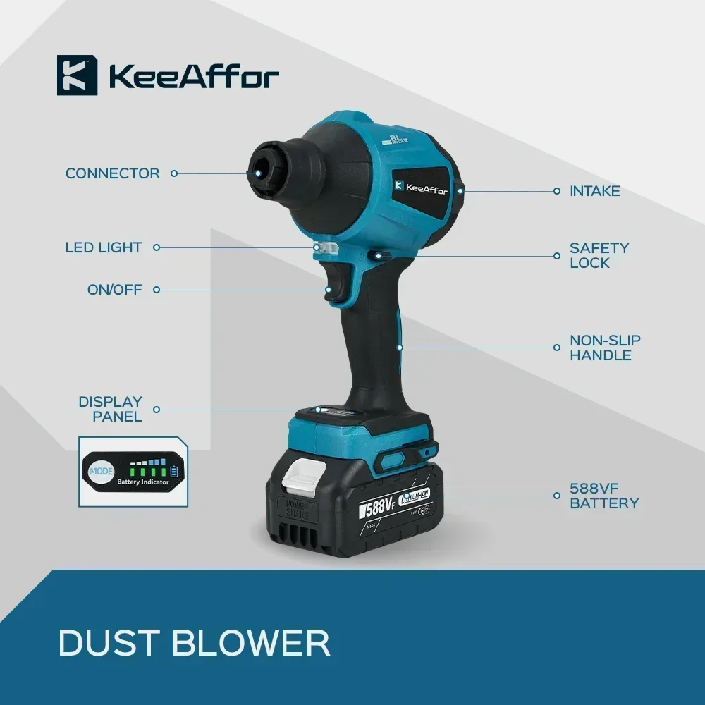 KEEAFFOR 1500W 80000RPM Brushless Blower Cordless Multifunction Inflator Vacuum Dust Cleanner Dust Blower For Makita 18v Battery