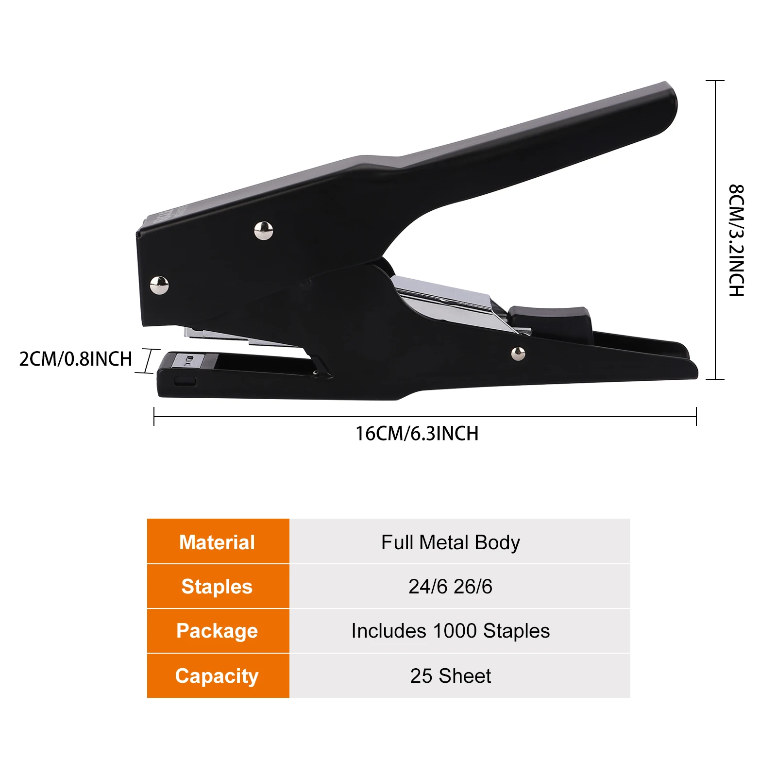 EAGLE Handheld Plier Stapler, Effortless Desktop Stapler 25-Sheet Capacity with Quick Load Mechanism School and Office Supplies