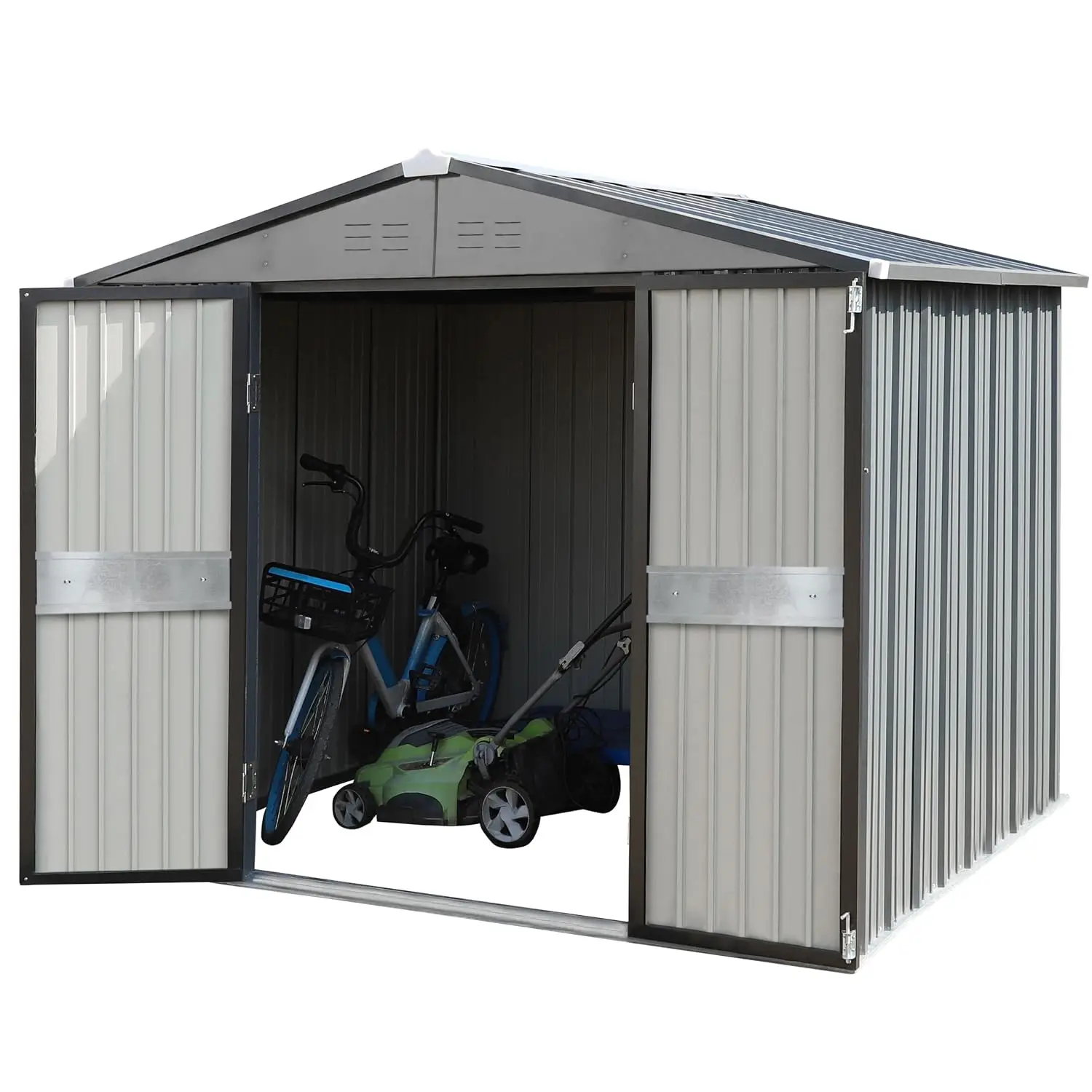 10' x 10' Outdoor Storage Shed with Double Doors, Garden Metal Shed, Utility Tool Shed Storage for Backyard, Patio and, Custom