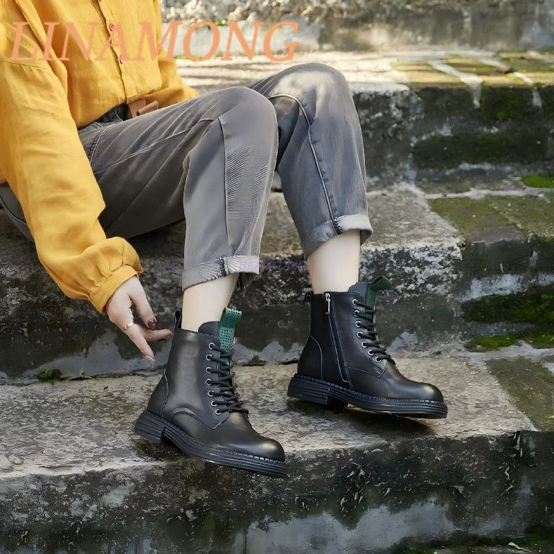 Thick Soled Non Slip Workwear Short Boots Lace Up and Side Zipper Design Durable Soft Sole Retro Casual Women's Boots