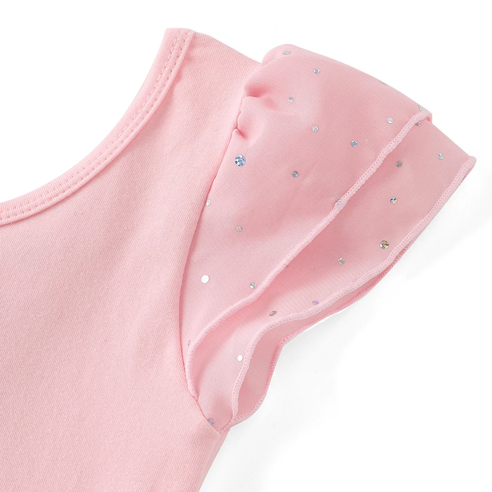 Conjunto de falda tutú y leotardo de Ballet con espalda cruzada para niñas, vestidos de baile con mangas con volantes de bailarina, disfraz de gimnasia brillante