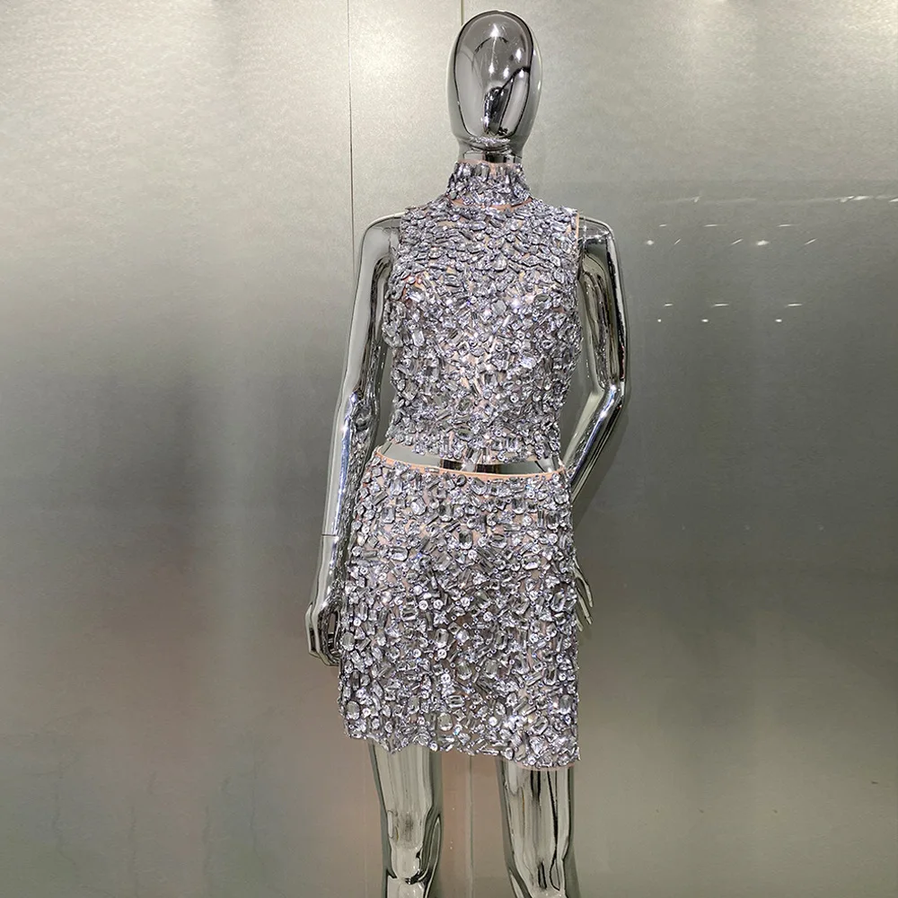 

Star Rhinestone Mesh Tight Super Short Mini Skirt Evening Performance Dress Chic And Sweet Evening Chic And Sweet Evening Dress