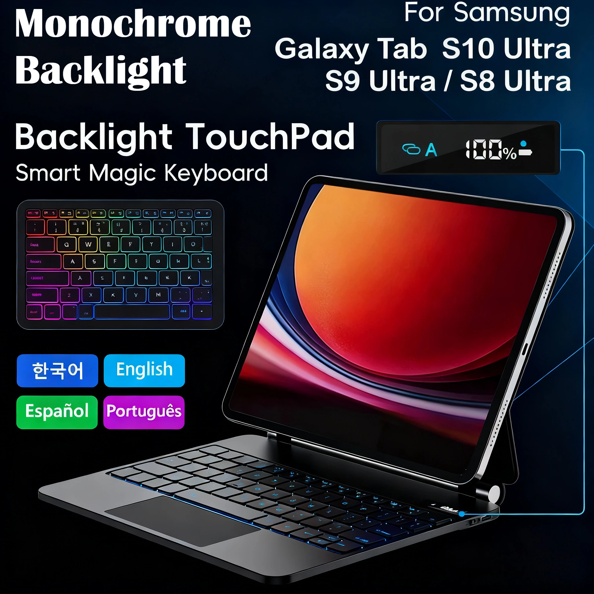 

Новый смарт-чехол Magic Keyboard для Samsung Galaxy Tab S10 Ultra 14,6 дюйма S9/S8Ultra, официальный Bluetooth-планшет с гнездом для ручки