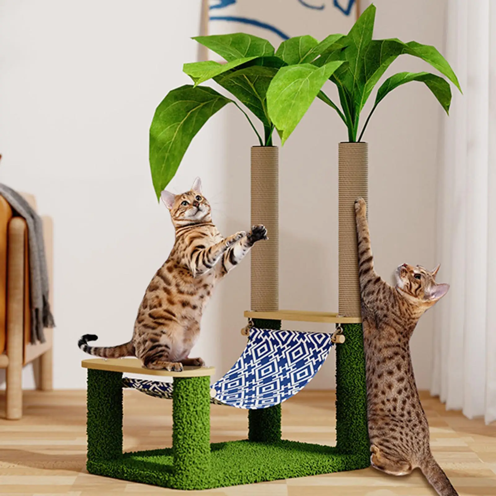 

Cat Climbing Frame with Scratching Post Cat Hammock Double Post Hammock Cat Tree for Play Activity Center Pets Supplies Kittens