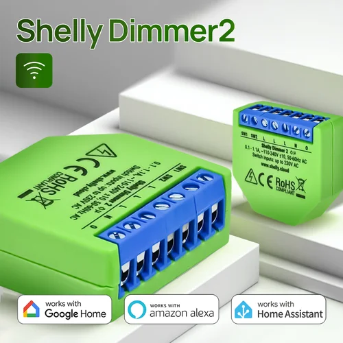 Shelly Dimmer 2 interruptor inteligente Mini WiFi interruptor Mini relé para luces inalámbrico Compatible con Alexa Google Assistant No Neutral