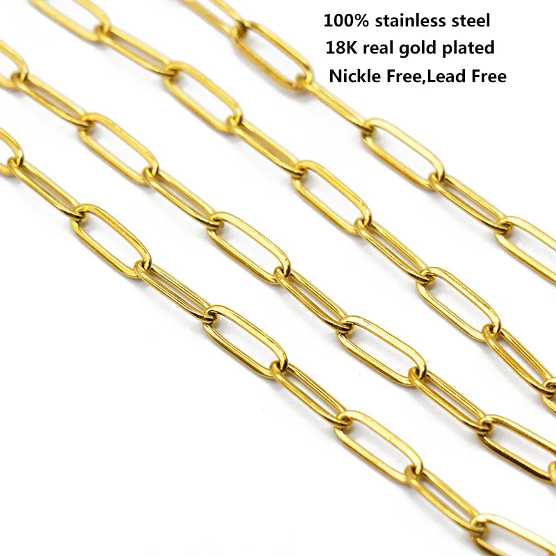 1 Meter Gold Plated Stainless Steel Rolo Cable Chains 4x12mm Gold Link Chains For DIY Necklace Jewelry Making Findings Wholesale