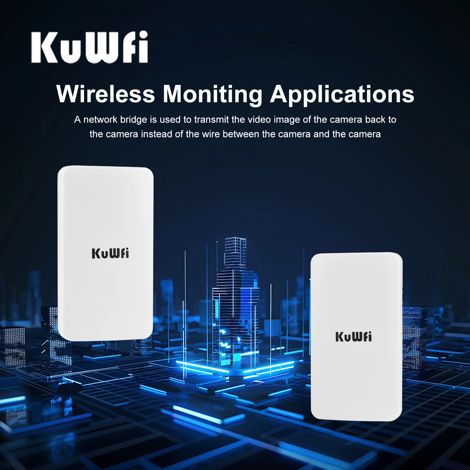 KuWFi 1KM Long Range Outdoor CPE 2.4GHz WiFi Bridge – Plug & Play Point to Point Wireless Extender for IP Camera CCTV Farm