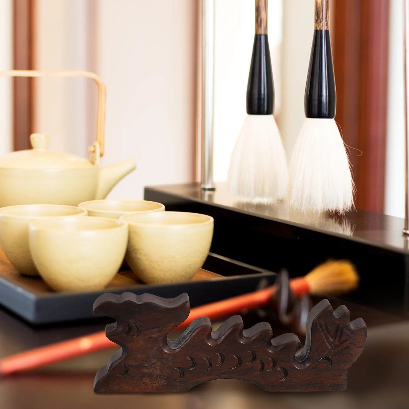 

Wooden Calligraphy Holder Retro Design Long Lasting Practical Pen Rack Desk Decor Home Office Supplies Black Rest