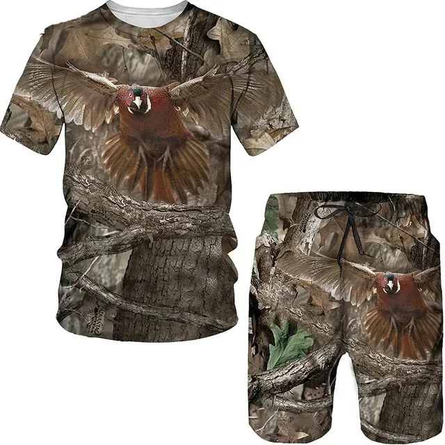 Men\'s Tshirt Set 3D Print Jungle Camouflage Animals Men Woman Summer Beach Round Neck T-Shirt Shorts Two Piece Set Casual Suits