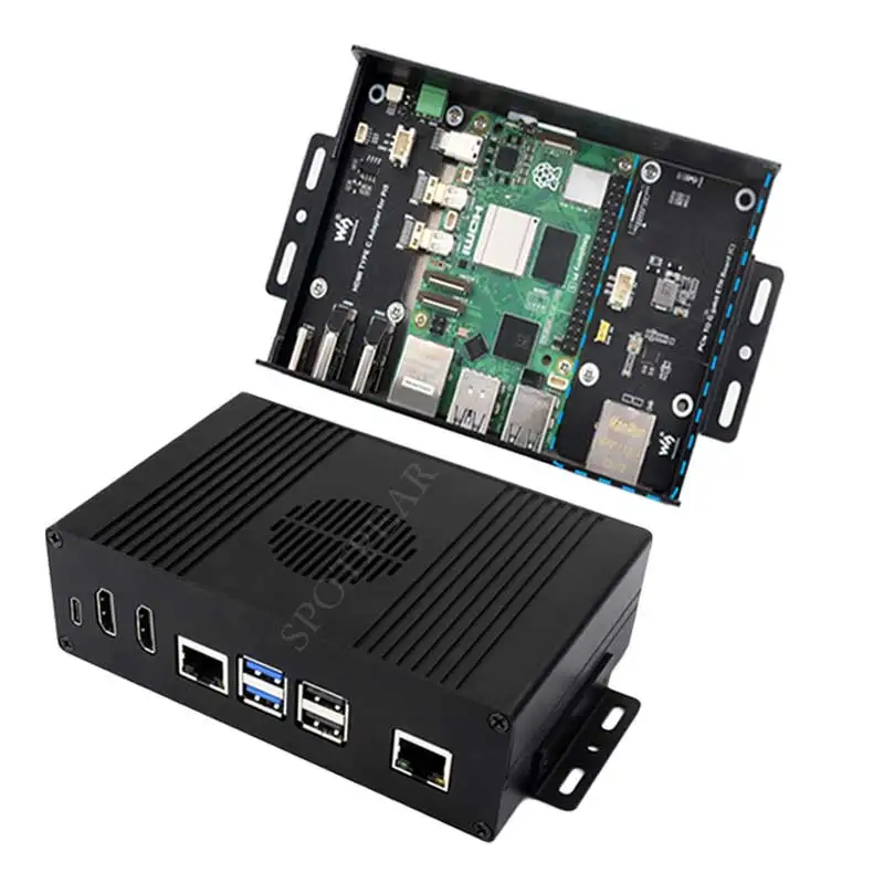 Raspberry Pi 5 Box Case, Gigabit Ethernet, Todas as portas para o lado Pi USB, Ki-A, PCIe para RJ45