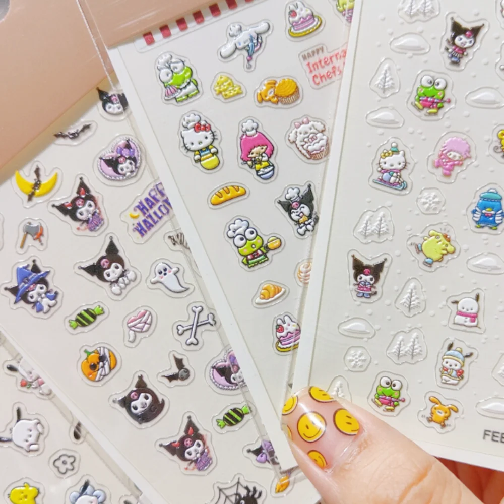 Newest Cartoon Sanrio Nail Sticker HelloKitty Melody Kuromi Anime Stickers Nail Art Decoration DIY Press On Nails