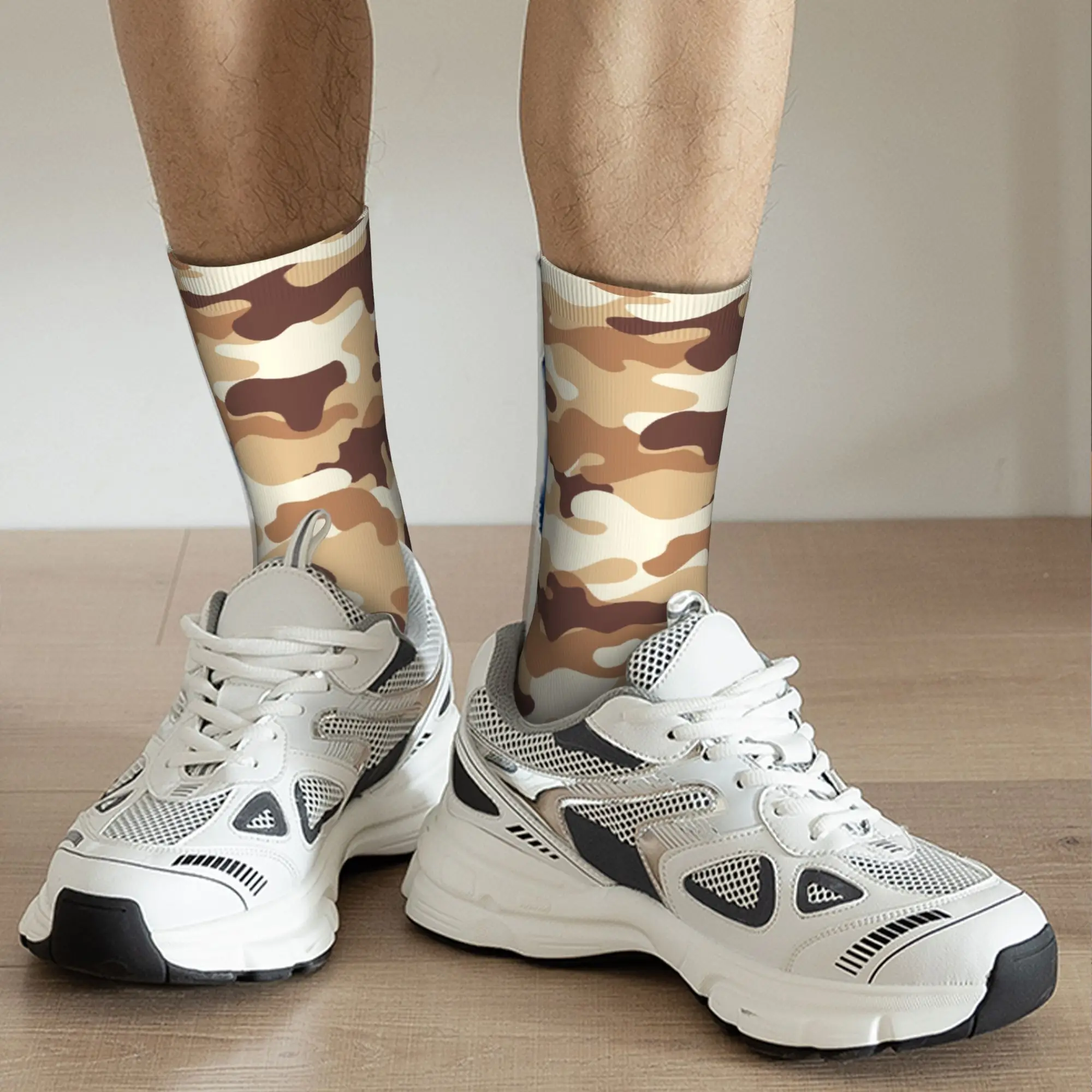 Custom Funny Mens Brown Digital Military Camouflage  Camo Dress Socks Unisex Warm Comfortable 3D Printed  Crew Socks