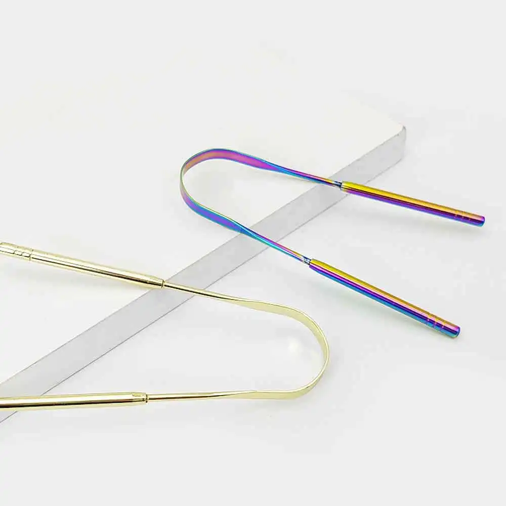 

4 Colors Stainless Steel Tongue Scraper U-shaped Metal Fresh Breath Cleaning Coated Tongue Toothbrush Oral Hygiene Care Tools