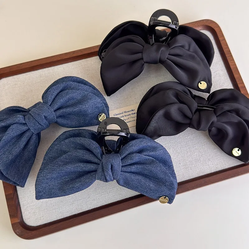 

Корейская мода, джинсовый синий бант, коготь для волос, зажим-банан, зажим в виде акулы для женщин и девочек, милые элегантные заколки, заколки, аксессуары для волос