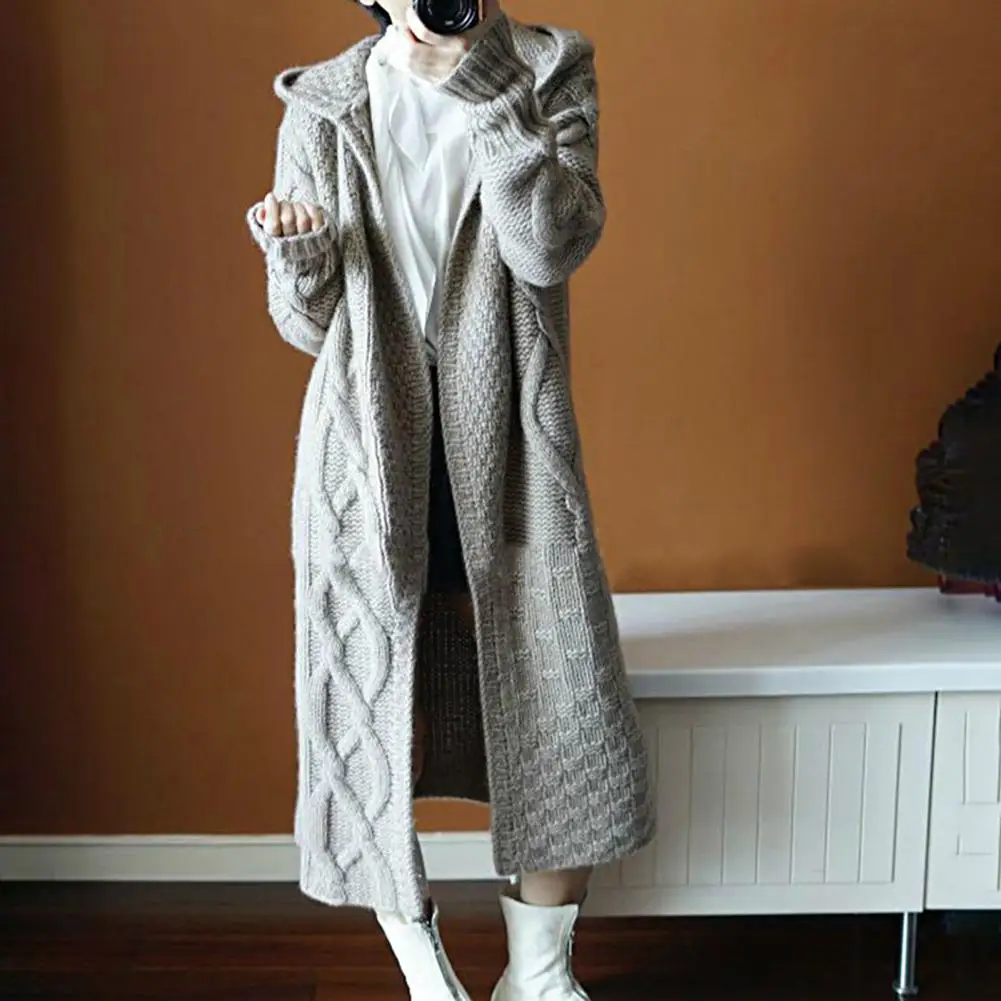 2022 Winter Lapel Knit Cardigan Female Temperament Coat Casual Thick Long Knitted Cardigan Woman Plus Size Pure Color Sweater