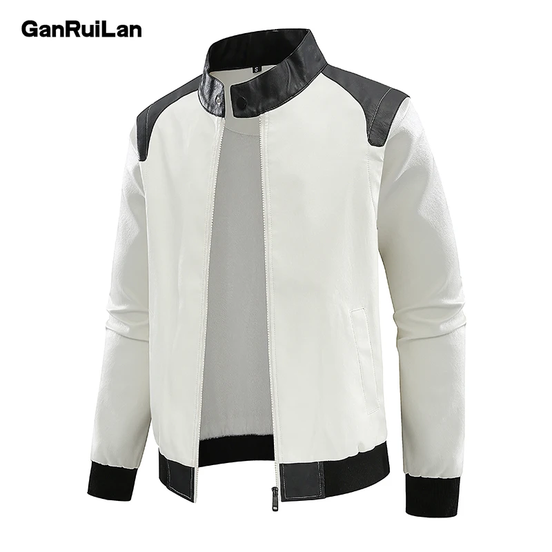 

New Fashion Mens Leather Jacket Slim Fit Stand Collar PU Jacket Male Baseball uniform Stand Zipper Jackets Men Clothing B01675