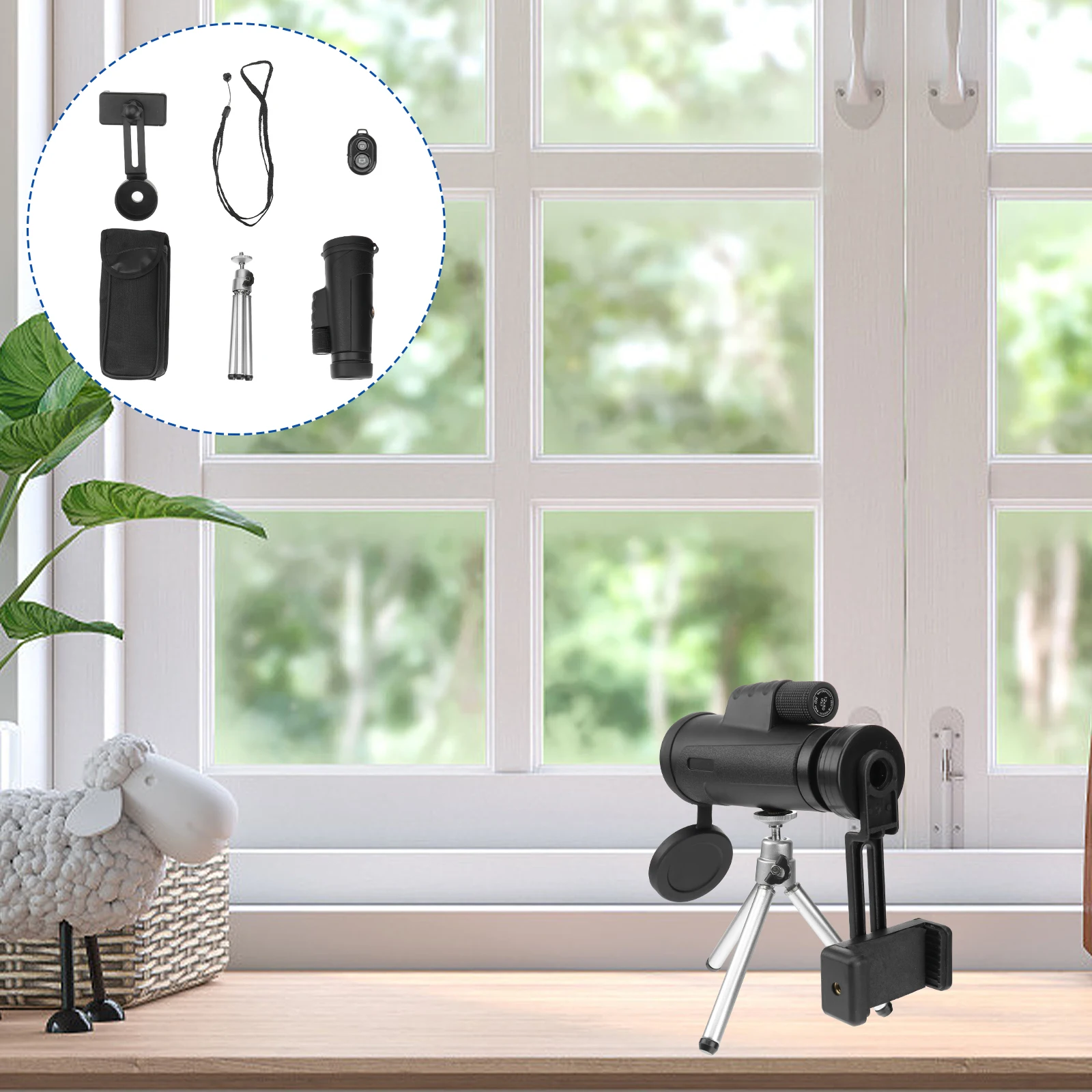 

12x50 Single Tube Telescope High Definition Bird Watching Portable Tripod Phone Holder Wireless Controller Premium for Scenic