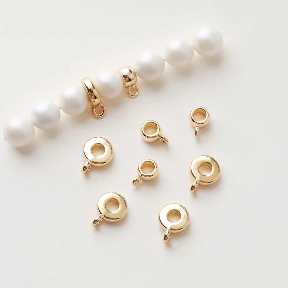8PCS 14K Gold Plated Brass Color Retention Loop Beads With Hole Spacer Bracelet DIY Jewelry Findings Material Accessories