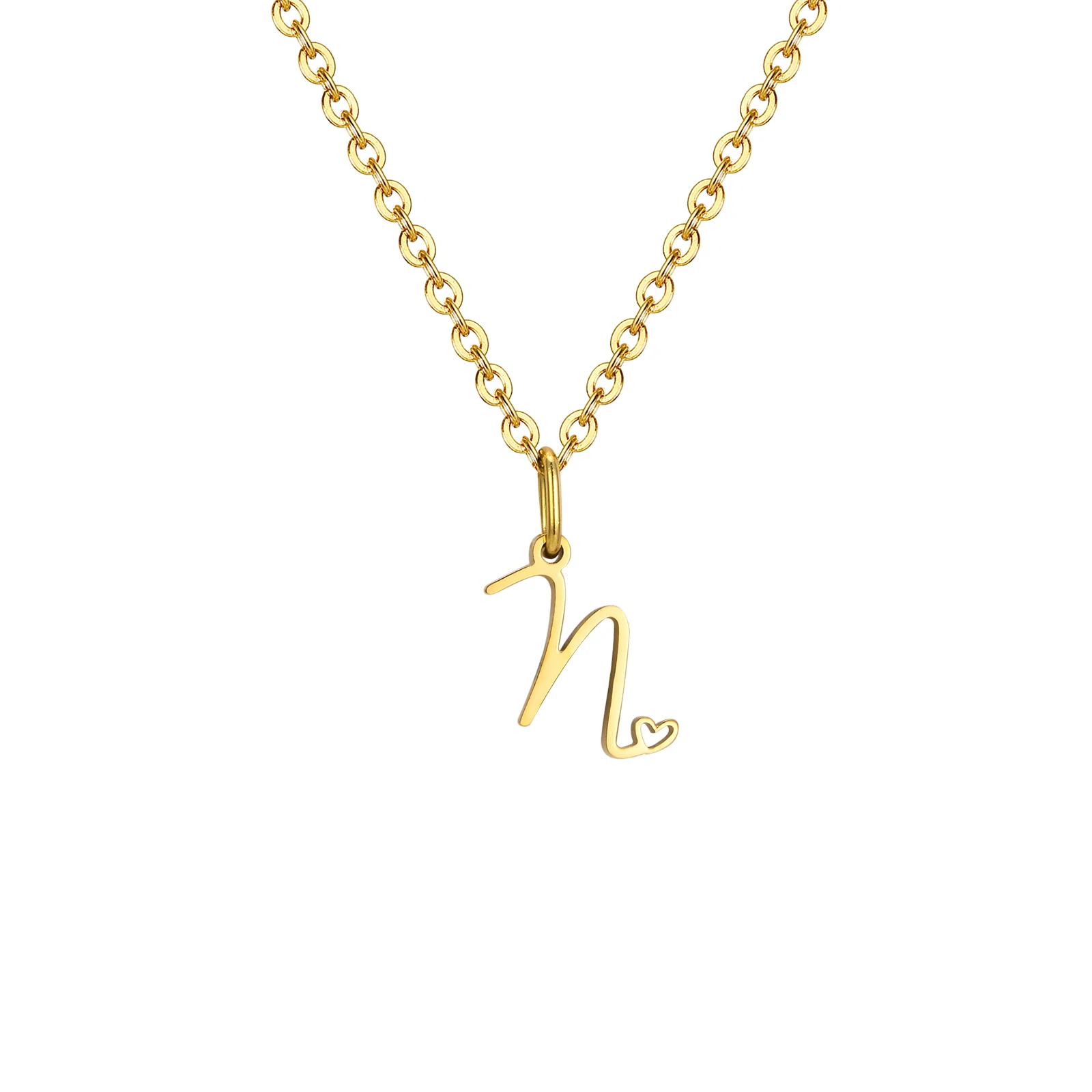 Zierliche Herz-Initial-Halskette für Damen, vergoldeter A-Z-Buchstaben-Anhänger, wasserdichter Edelstahl-Monogramm-Schmuck, personalisierbar.