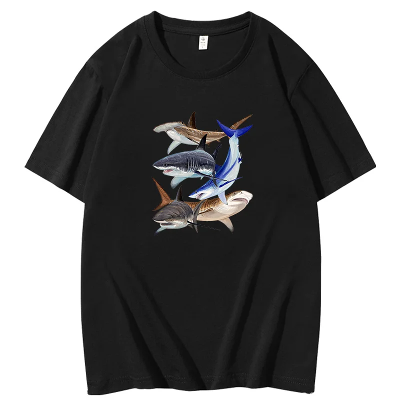 Funny Sea Life Art Save The Sharks Whale graphic t shirts Cute Ocean Animal Print Cotton Summer men's short sleeve t-shirt