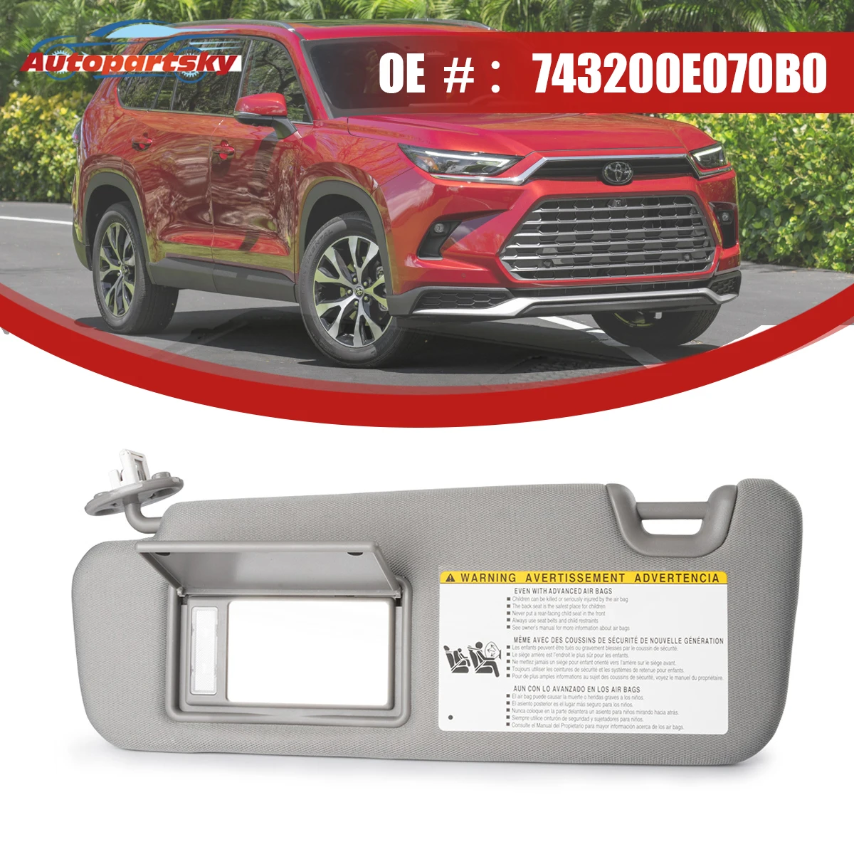 

Sun Visor Gray With Mirror And Lamp 743200E070B0 Left Side For Toyota Highlander 2014-2019 74320-0E074-B0 Car Accessories