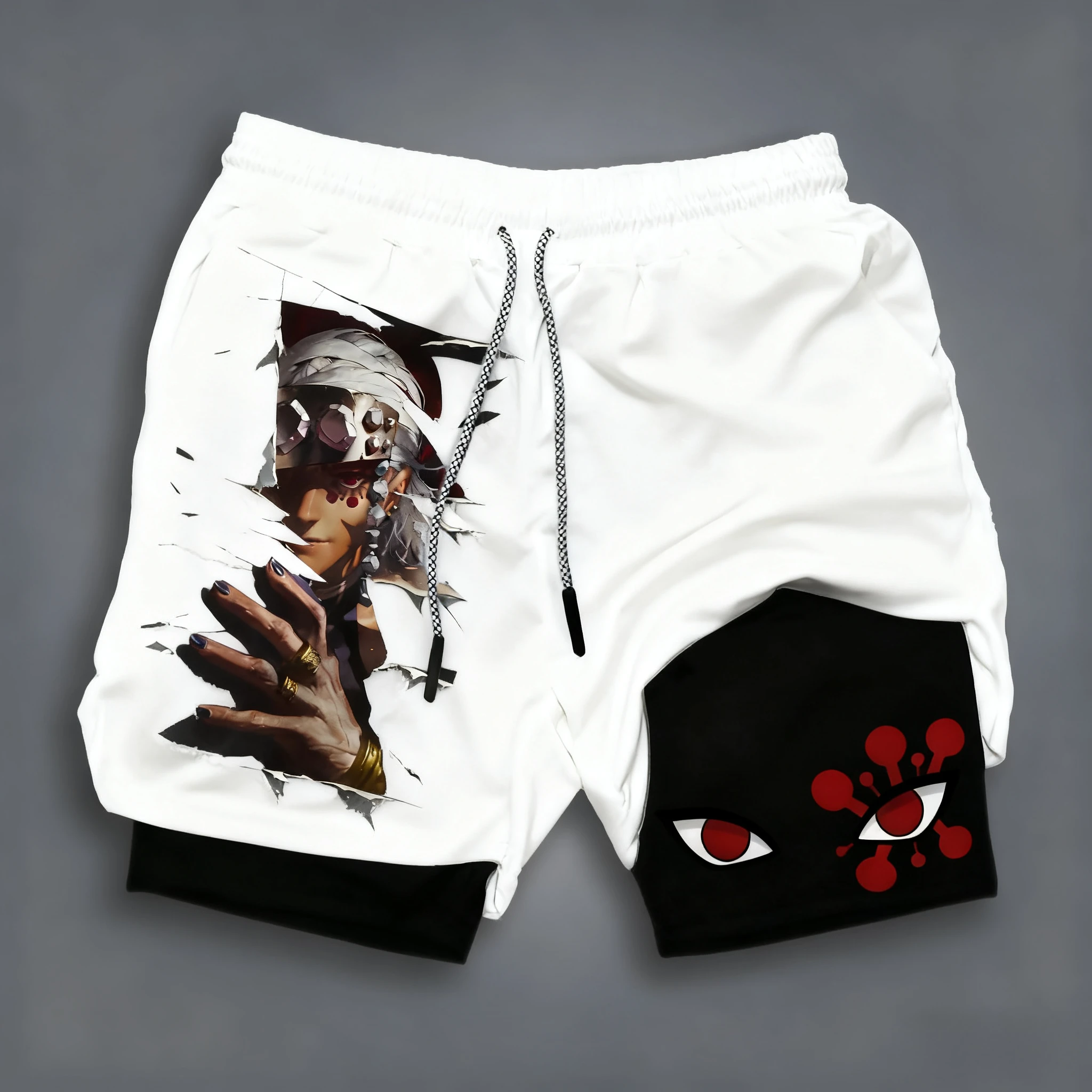 Demon Slayer Anime Peripheral Printed Double-layer Shorts, American Summer Fitness Men's Loose and Fashionable Shorts