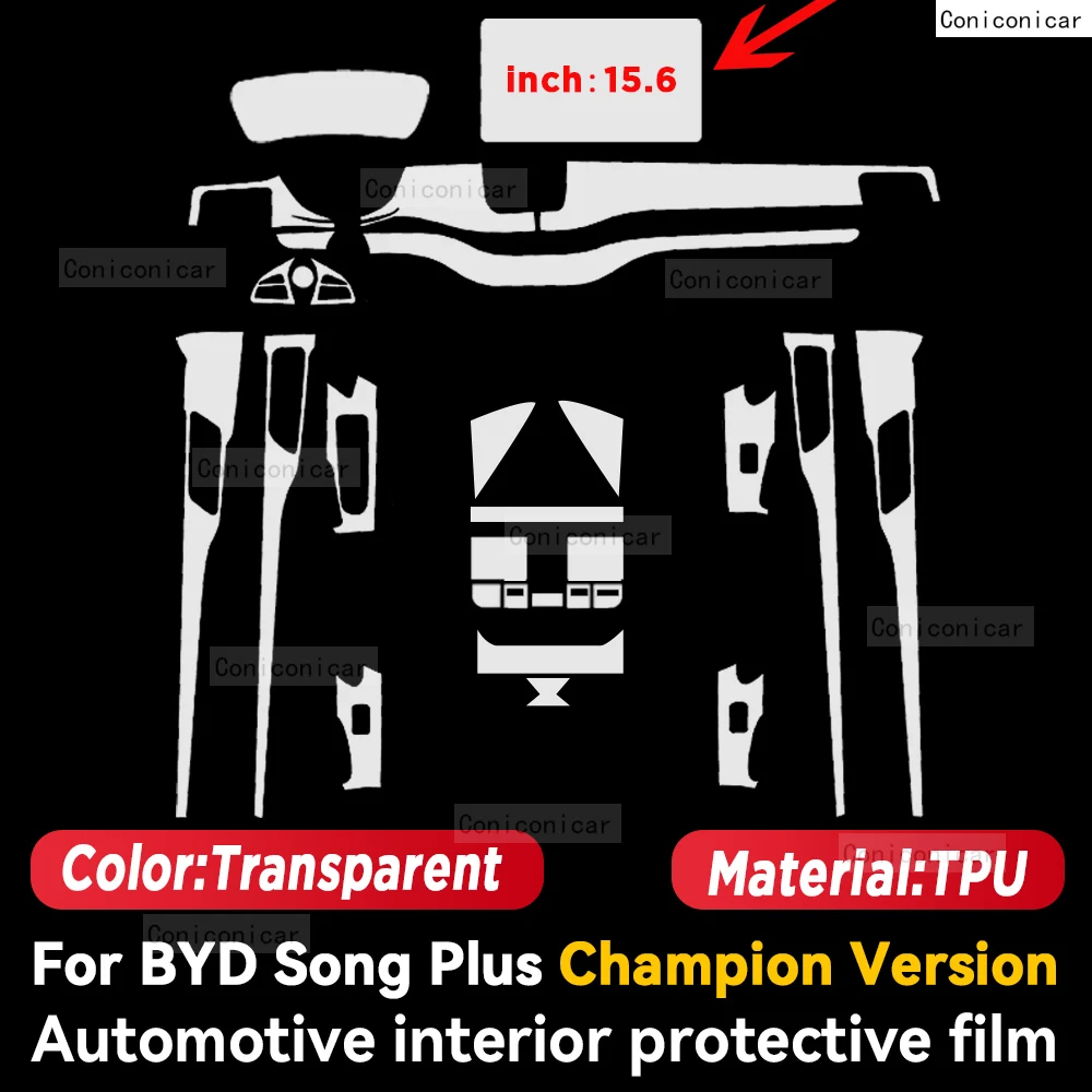 TPU For BYD SONG PLUS Champion Version 2023 2024 Protective Film Car Interior Central Control Navigation Panel Auto Sticker