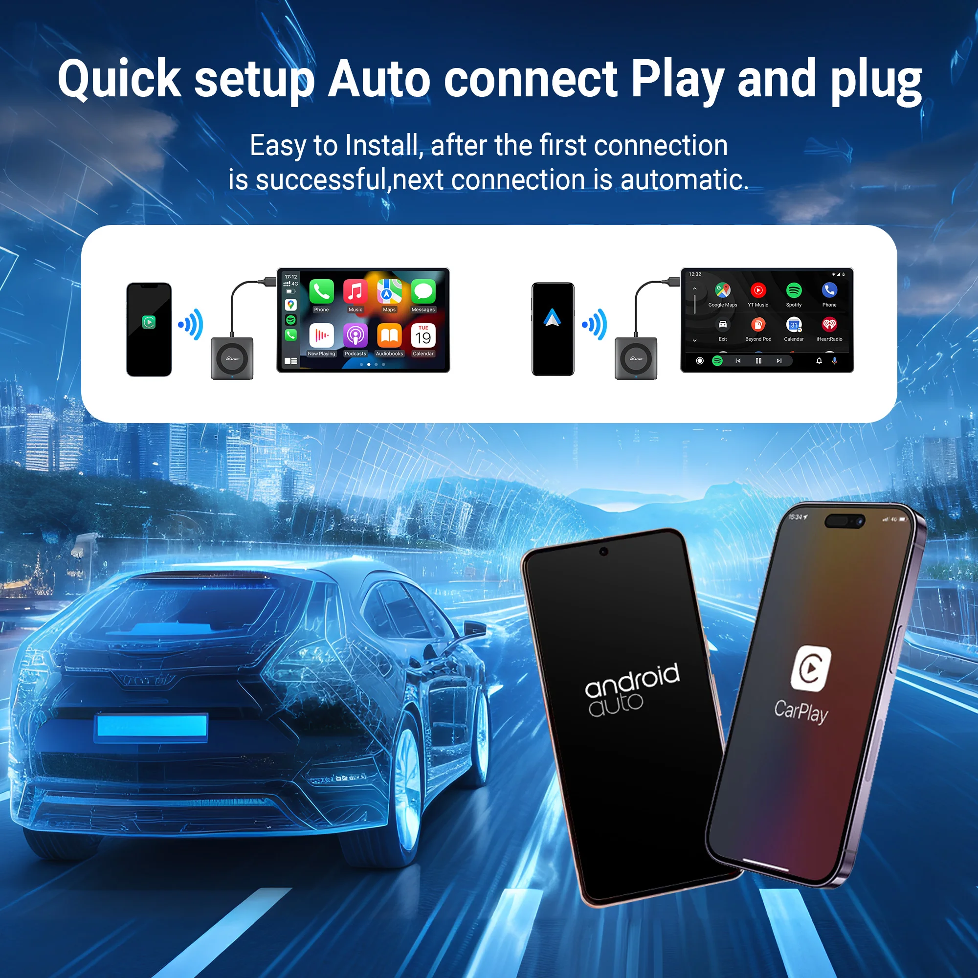 오토캐스트 익스프레스 무선 CarPlay 안드로이드 오토 어댑터 HDMI 멀티미디어 비디오 컨버터 TV 스틱 TV 박스 차량용 TV 메이트 썸네일 5