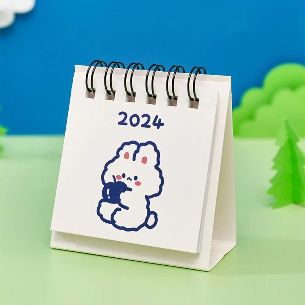 Exquisite Ins 2024 Calendar Cute Cartoon Mini Desktop Calendar Mini Cartoon Coil Notepad Office