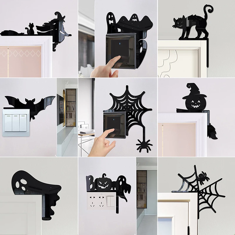 Halloween Door Corner Sign Pumpkin Bat Spider Web Black Wooden Hanging Ornament For Halloween Party Home Door Frame Decorations